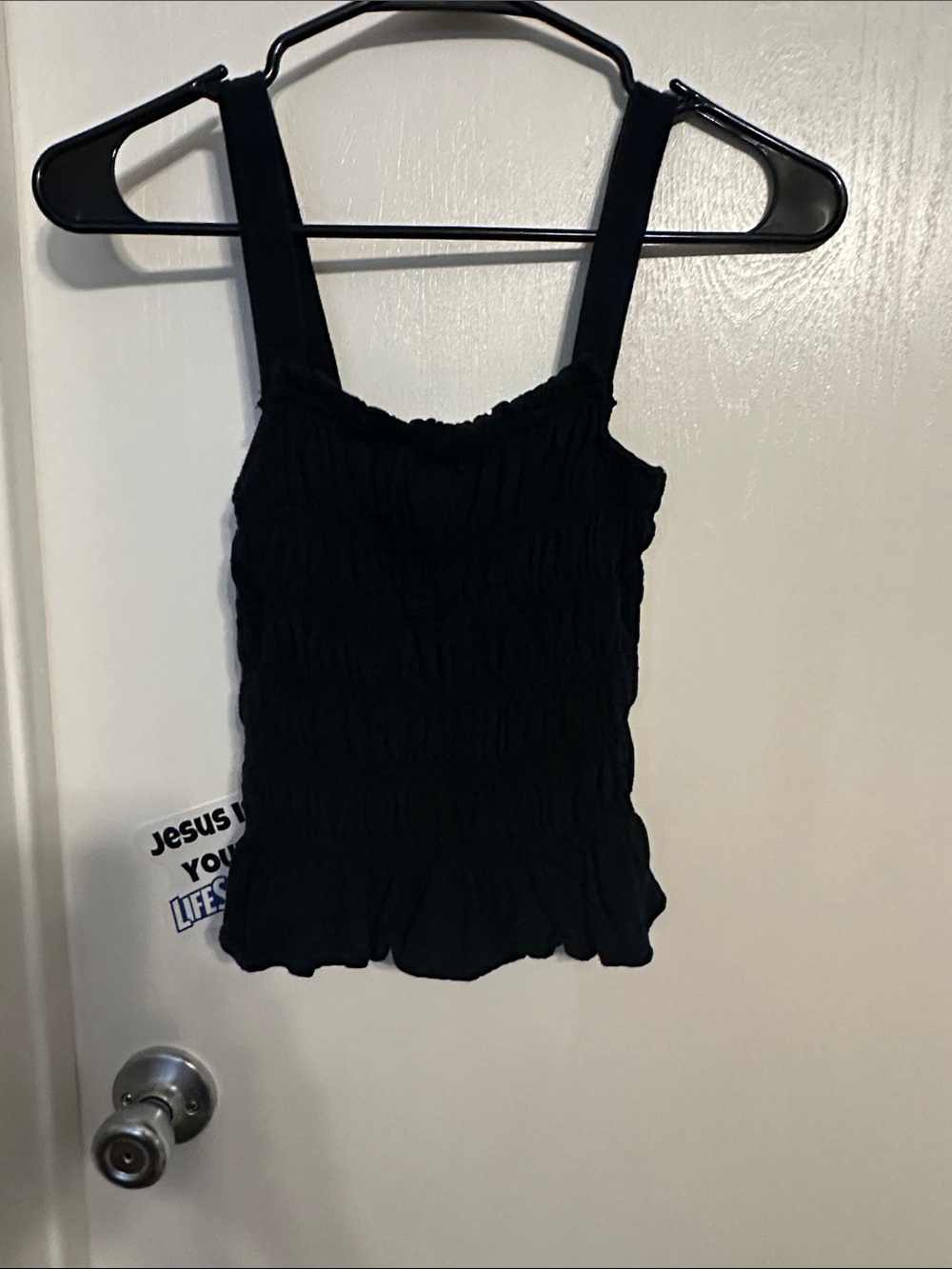 Black Smocked Ruffle Hem Tank Top - Women